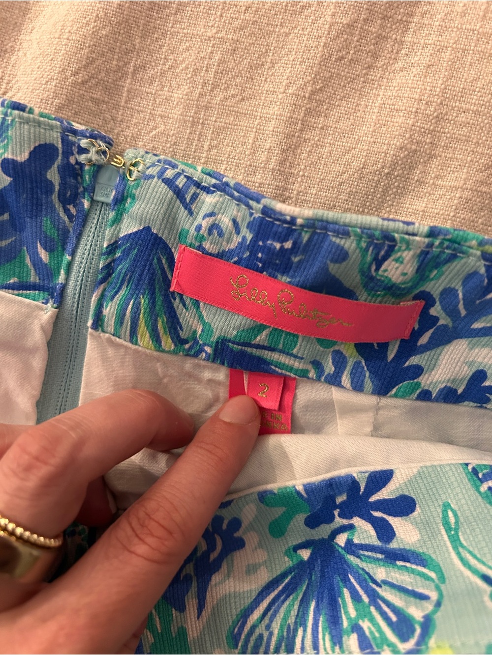 Lilly Pulitzer Blue & Green Floral Print Skirt with Pink Label